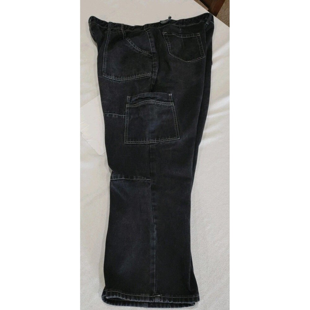 Shein Cargo Jeans Black Multi Pocket White Accent Stitch Pants Adult 4XL 42x29